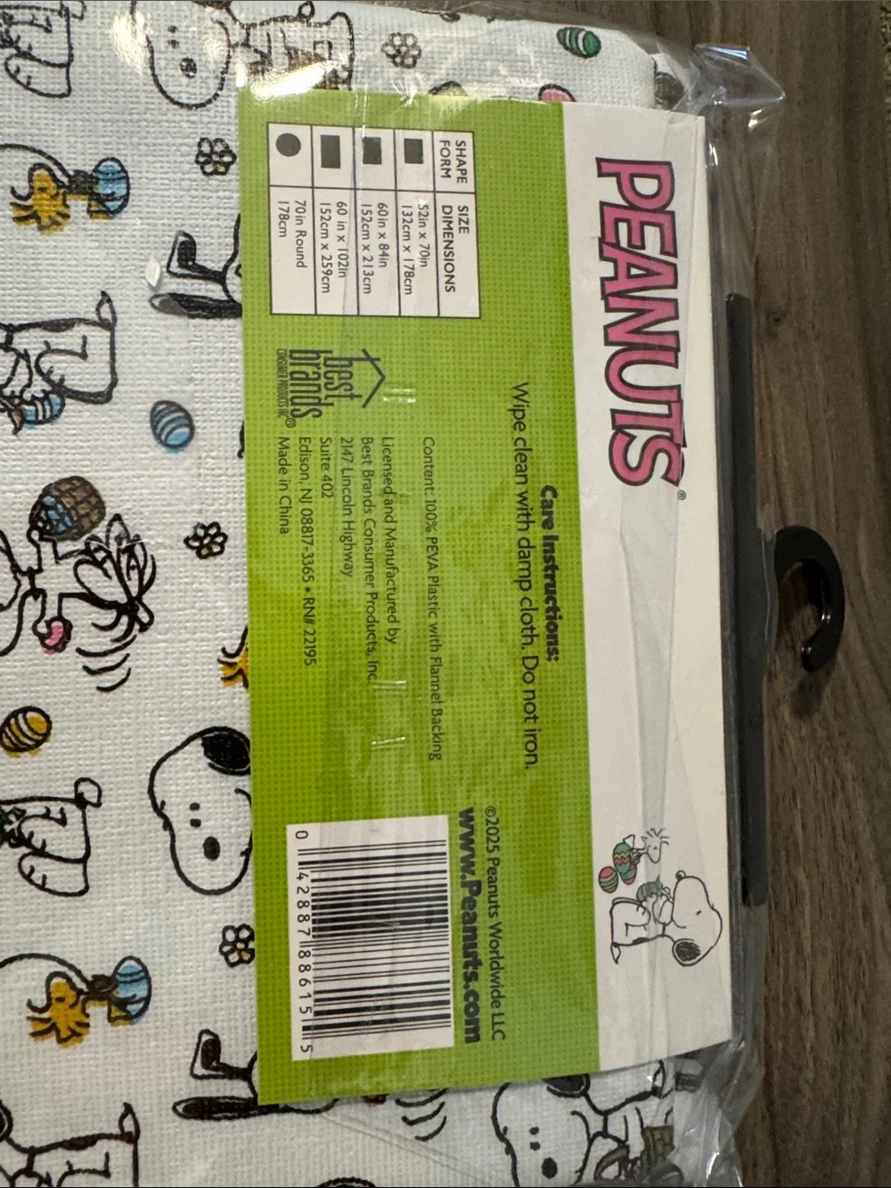 Peanuts Snoopy & Woodstock Easter Print Flannel-Backed PEVA Tablecloth, 60x84”